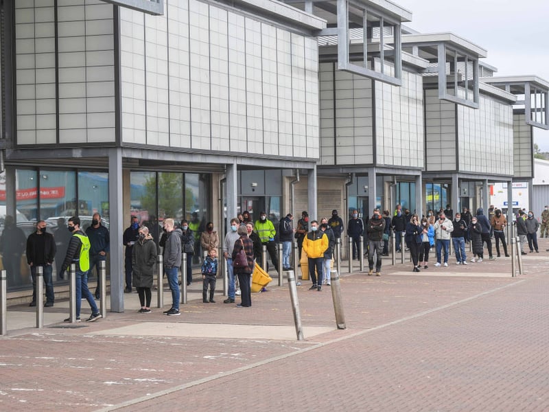 Large queues outside a vaccine centre in Elgin.