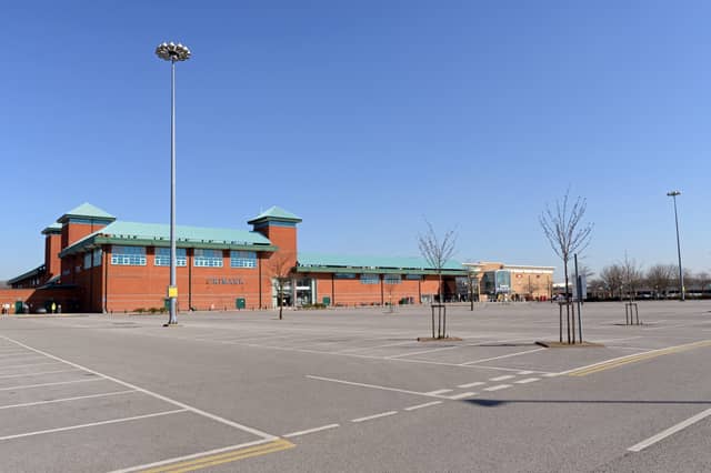 Meadowhall shopping centre in Sheffield stands empty during the first lockdown in March 2020