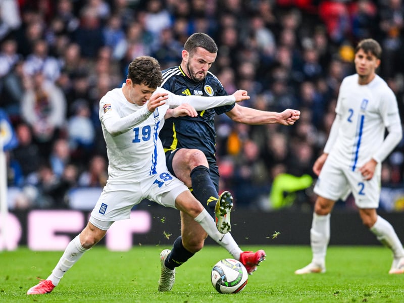 Hurt himself putting in a strong tackle that stopped a dangerous Greece attack. Unlucky not to score when played through brilliantly by McTominay. Didn't offer Scotland enough tonight though, by his own lofty standards. Normally the shining star, he was a dimmed light tonight.