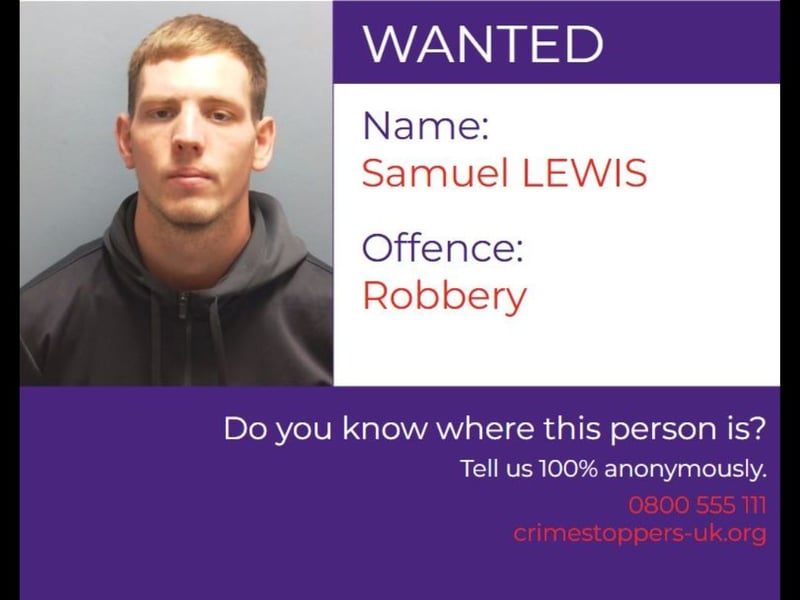 Samuel Lewis, 26, is wanted for failing to attend Portsmouth Crown Court on December 23, 2024 to face a charge of handling stolen goods in Portsmouth on April 18, 2024.