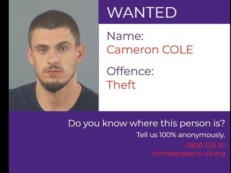 Cameron Cole, 25, is wanted for failing to appear at court in relation to a theft from Co-op, Commercial Road, Southampton on May 25, 2024. 