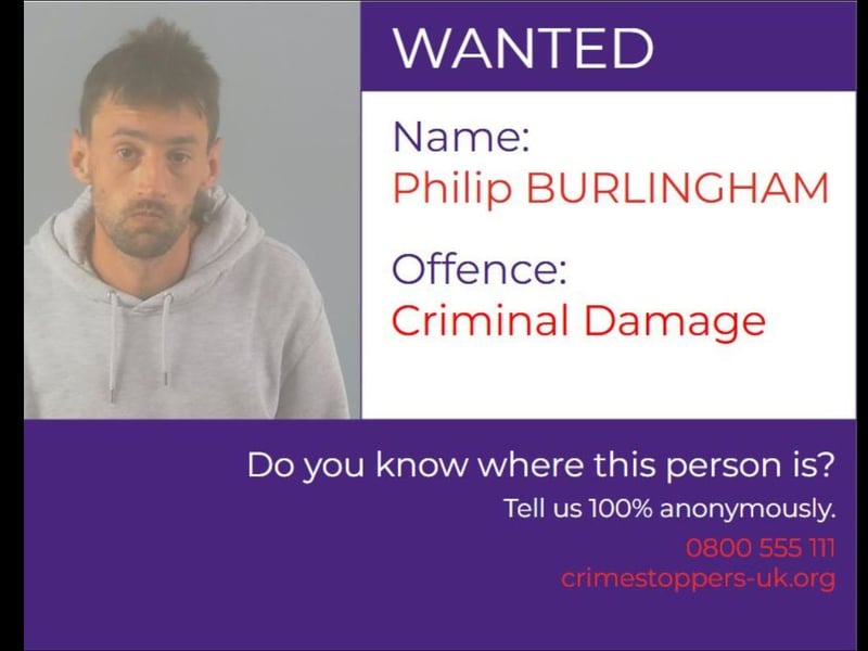 Philip Burlingham, 36, is wanted for failing to appear at court in relation to assault and criminal damage in Southampton on August 13, 2024.