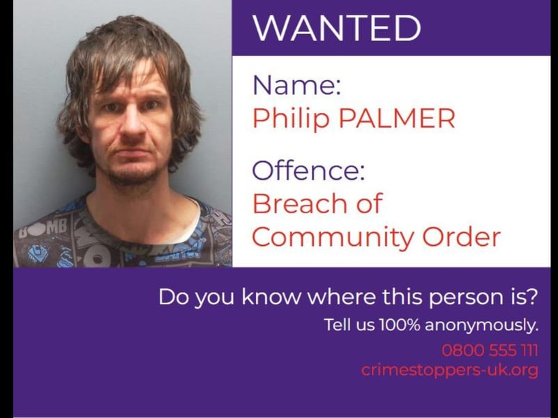 Philip John Palmer, 39, is wanted for failing to attend Portsmouth Magistrates Court on 12 March 2025 to face charges of failing to comply with the requirements of a community order.