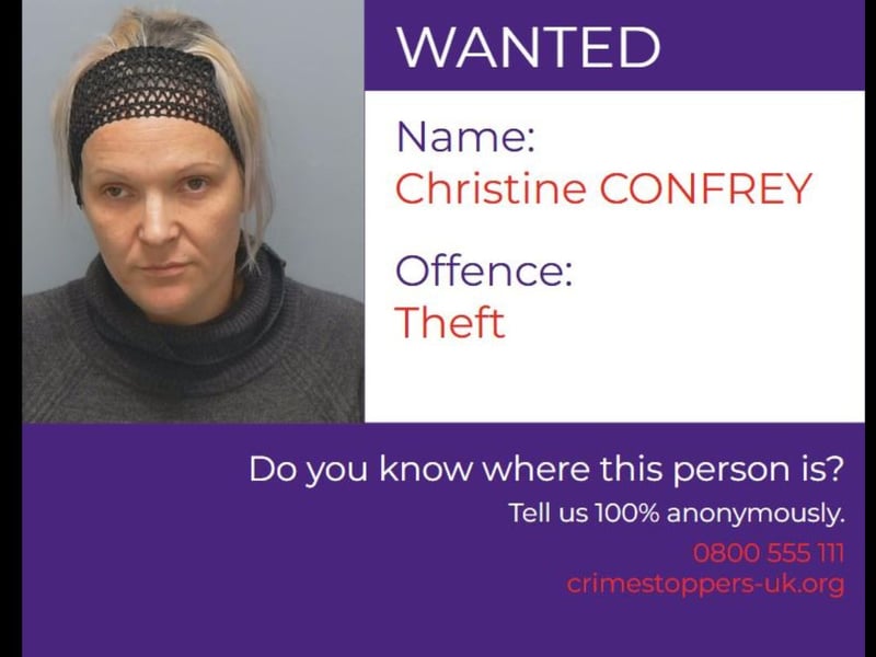 Christine Confrey, 39, who has links to Hook, is wanted for failing to appear at Basingstoke Magistrates’ Court on June 26, 2024, in relation to shoplifting offences 