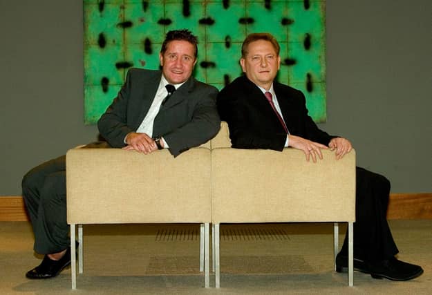 Hearts manager John Robertson (left) joins owner Vladimir Romanov to attend Jackie McNamara's testimonial dinner