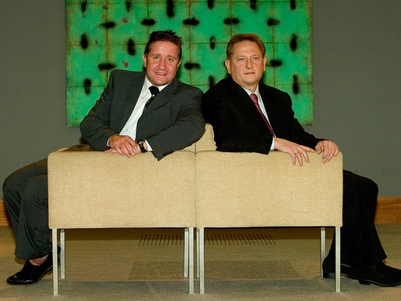 Hearts manager John Robertson (left) joins owner Vladimir Romanov to attend Jackie McNamara's testimonial dinner