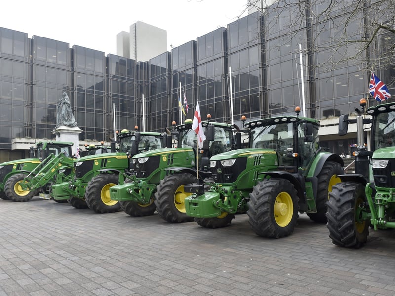 Tractors in the Guildhall Square. Picture: Sarah Standing (240325-872)