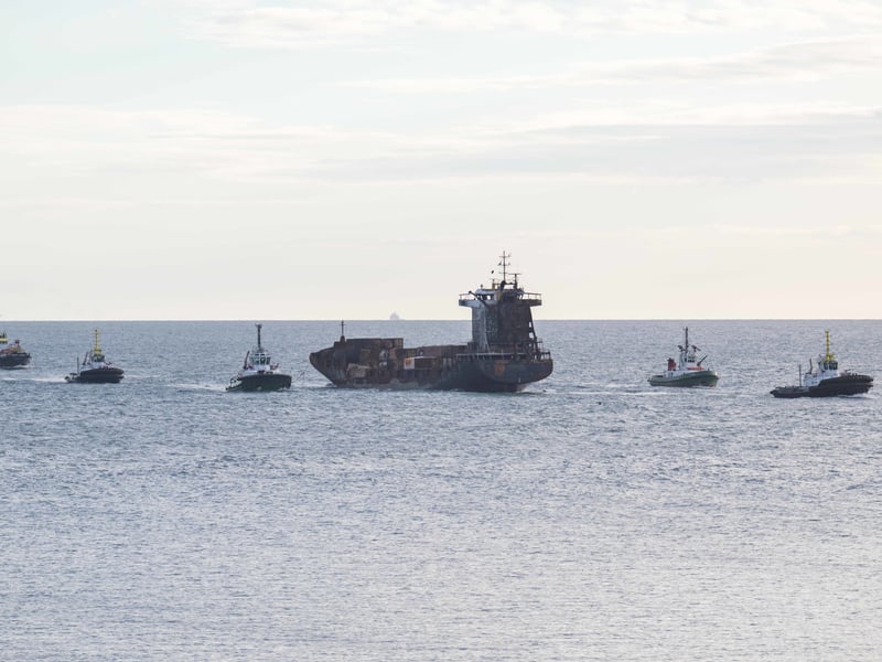 A container ship that collided with a US tanker in the North Sea, leading to its captain being charged with gross negligence manslaughter, has arrived in Aberdeen