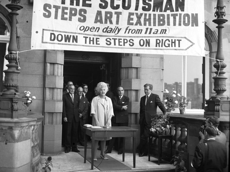 Labour MP and Minister for the Arts Jennie Lee - widow of Nye Bevan - opens The Scotsman bookjacket exhibition and Steps Art Exhibition at North Bridge in August 1967.