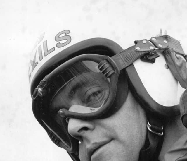 The Action Man toy figure was launched in 1966 as the UK's answer to GI Joe, and was an instant hit. An Action Man toy is pictured here on the shoulder of a member of the Red Devils parachute display team in 1968.