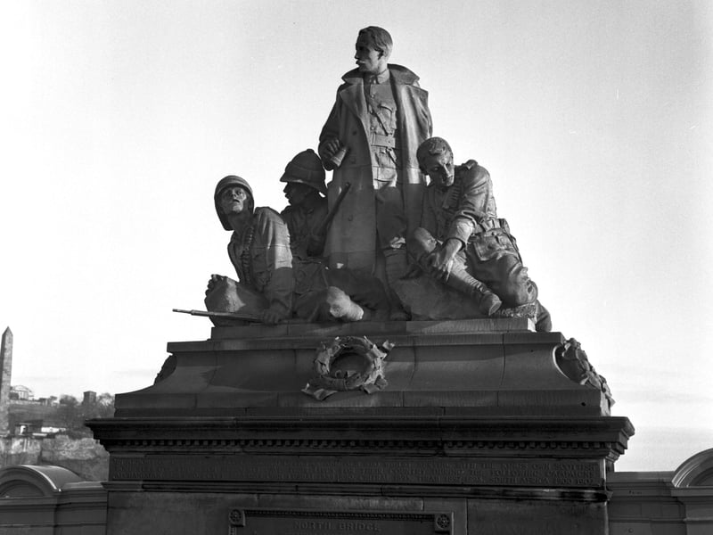 The war memorial on North Bridge dedicated in 1906 to the men of the Edinburgh regiment of the King's Own Scottish Borderers who died in various campaigns in the 19th century.