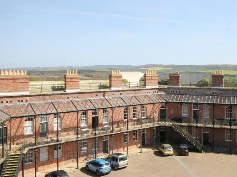 The central courtyard at Golden Hill Fort, a striking old Victorian fortress on the Isle of Wight, where a three-bedroom house is for sale with a guide price of £295,000 