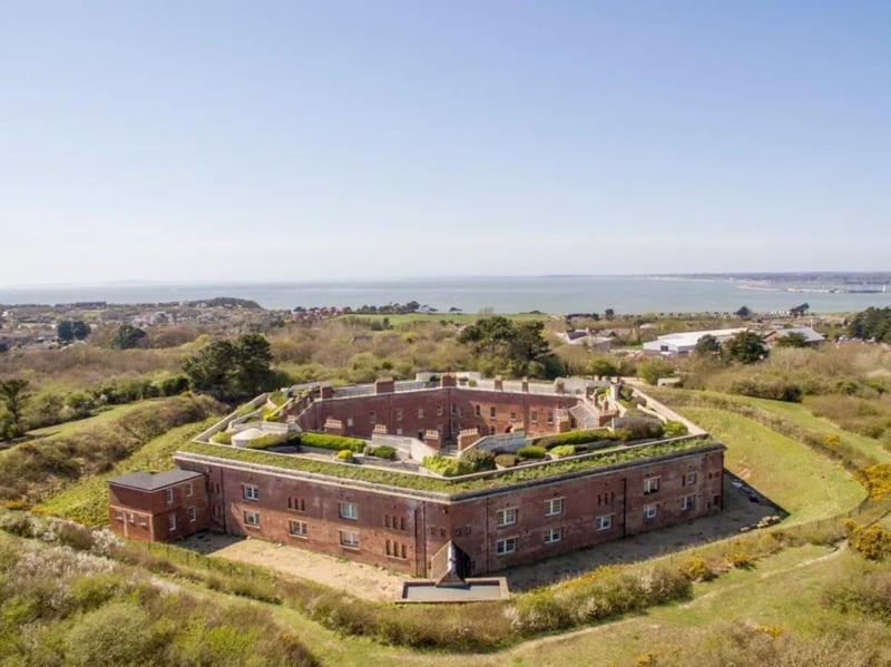 The roof garden at Golden Hill Fort, an old Victorian fortress on the Isle of Wight, where a three-bedroom house is for sale with a guide price of £295,000 boasts panoramic views of the sea and surrounding countryside