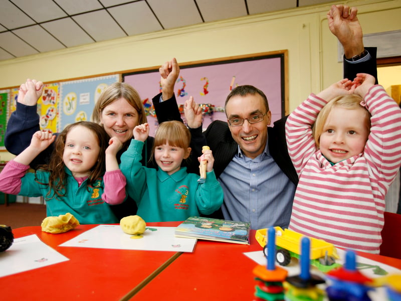 Mark Turner of Foundation pictured at St Anthony's Annexe, Fulwood, Preston, Lancashire. With him are , from left, Nema, Jeanette Blinkhorn (manager of the pre-school), Ellie, and Isabelle.