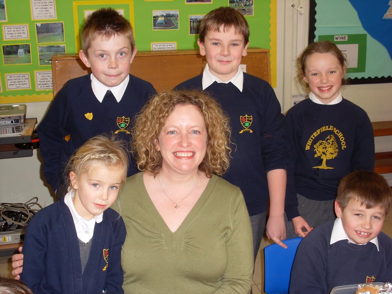New headteacher Sarah Foster with pupils at Whitefield Primary School on Preston.