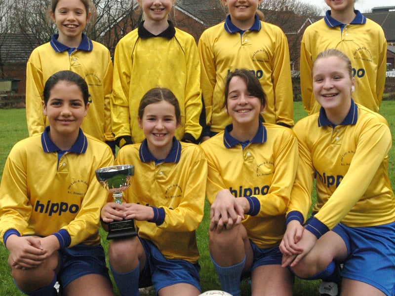 Preston Schools Girls 6-A-Side Indoor Football Tournament league winners, Our Lady and St Edward's Catholic Primary School, Fulwood. They are, rear from left, Lucy Worswick, Caitie McBride, Holly Birchall, Emily Sharples, front from left, Olivia Sleight, Olivia Baldwin, Catherine Gregson and Anna Gregson