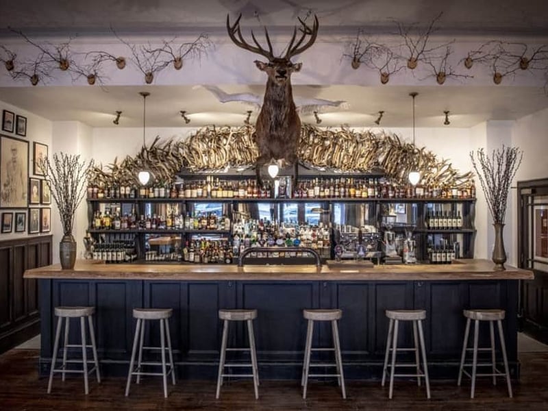 Millionaire couple Iwan and Manuela Wirth, own this cosy bar that’s filled with striking pieces such as the full sized stag above the bar. Part of the Fife Arms hotel, the couple are well known within the art world, and opened their art-filled hotel in the Highlands in 2018.
