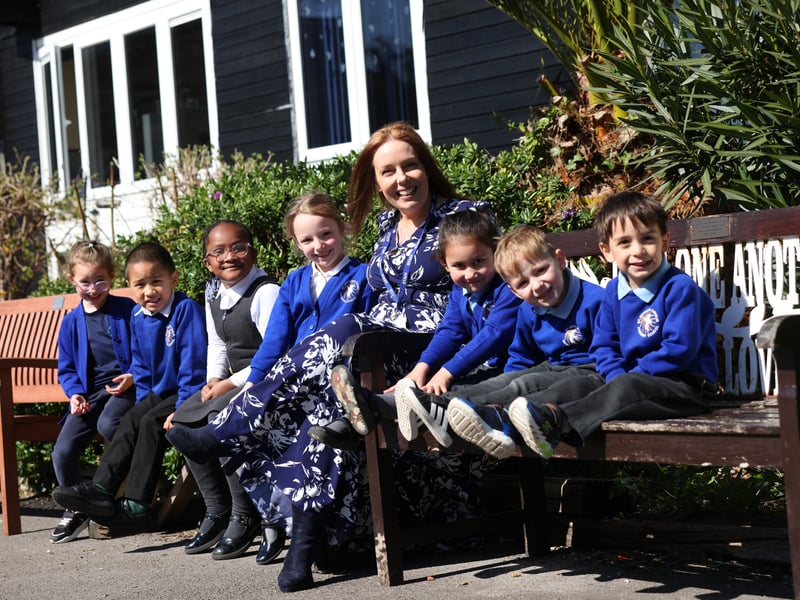 St Swithun’s Catholic Primary School is celebrating a positive Ofsted report. 

Pictured: Headteacher Jenifer Verhiest with children from the school in Portsmouth

Picture: Sam Stephenson