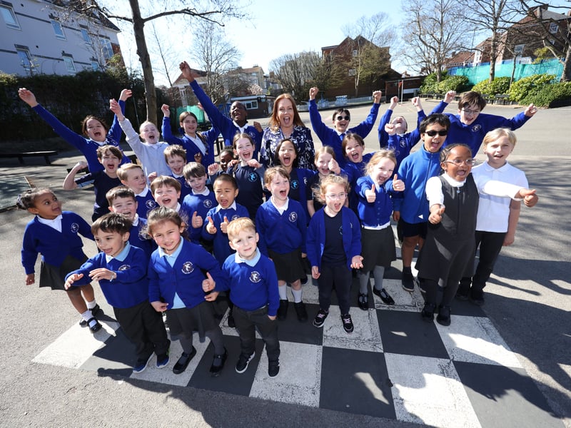 St Swithun’s Catholic Primary School is celebrating a positive Ofsted report. 

Pictured: Headteacher Jenifer Verhiest with children from the school in Portsmouth

Picture: Sam Stephenson
