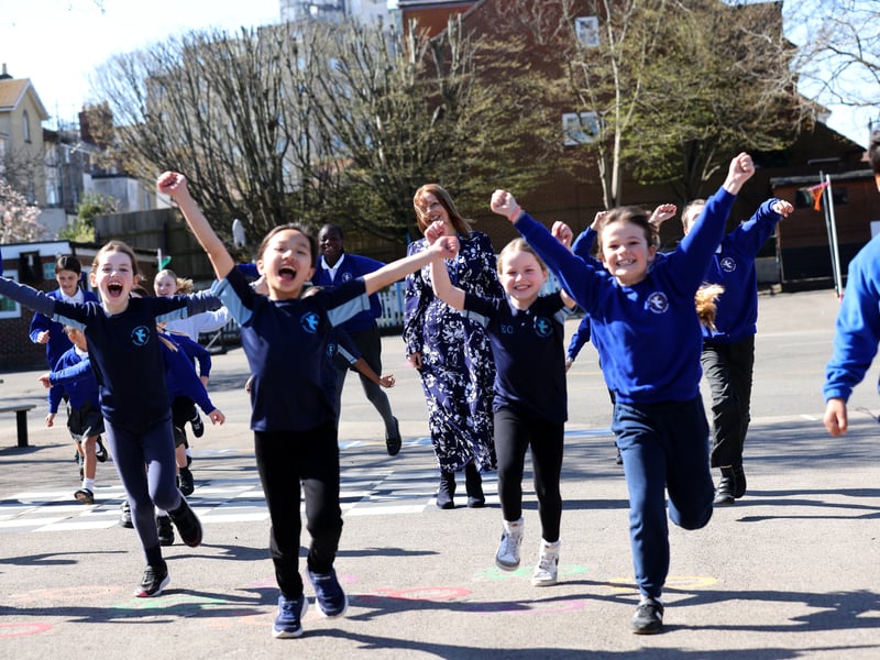 St Swithun’s Catholic Primary School is celebrating a positive Ofsted report. 

Pictured is Headteacher Jenifer Verhiest with children from the school in Portsmouth