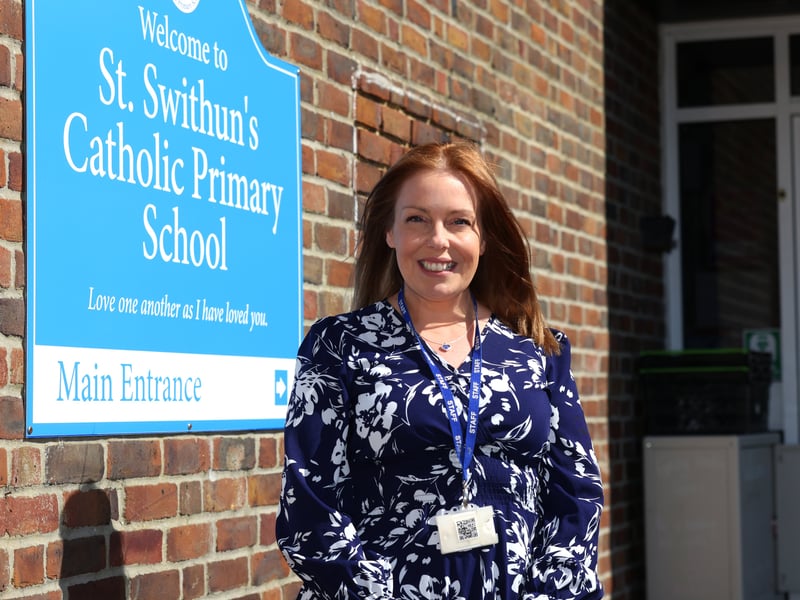 St Swithun’s Catholic Primary School is celebrating a positive Ofsted report. 

Pictured: Headteacher Jenifer Verhiest with children from the school in Portsmouth

Picture: Sam Stephenson