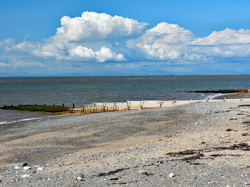 Rossall Beach is the sand and shingle beach heading north beyond the stepped sea defences at Cleveleys.