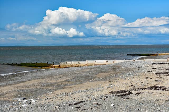Rossall Beach is the sand and shingle beach heading north beyond the stepped sea defences at Cleveleys.