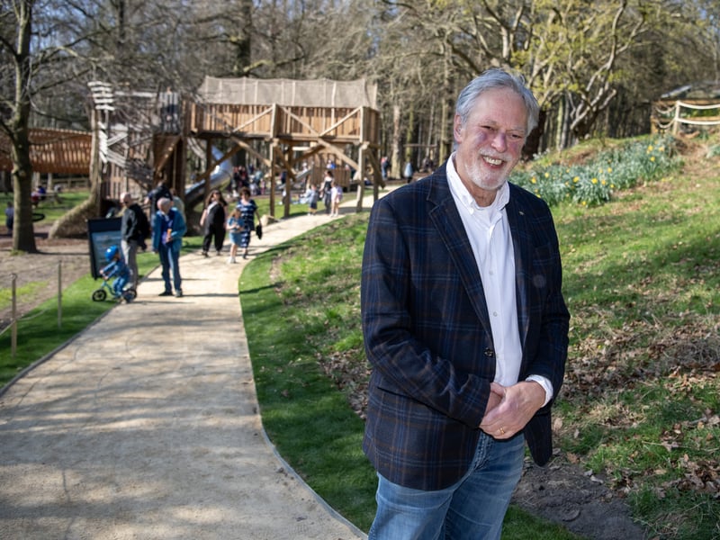 David Lascelles, Earl of Harewood, by the new adventure play area in the grounds of Harewood House.