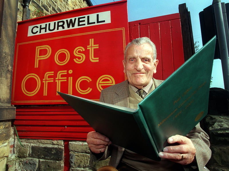 Retired Farmer Fred Graham looks at his entry in the Churwell Post Office Millennium Community Diary in September 1999.