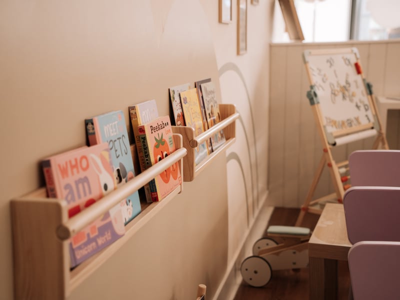 A selection of books and activities available to children at the soft play cafe.
