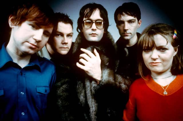 Pulp pictured in 1998 (l-r) Mark Webber, Nick Banks, Jarvis Cocker, Steve Mackey, Candida Doyle.