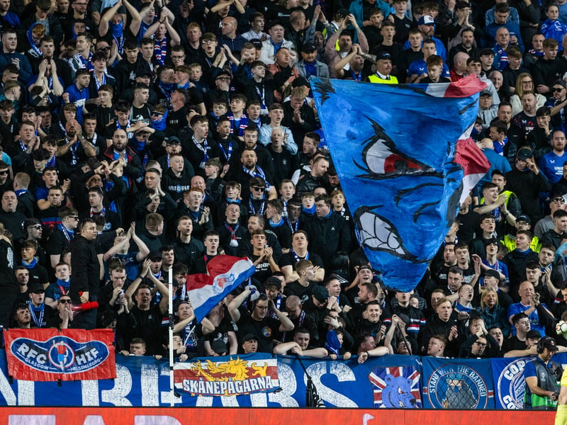 Rangers fans celebrate Liam Kelly's penalty save.