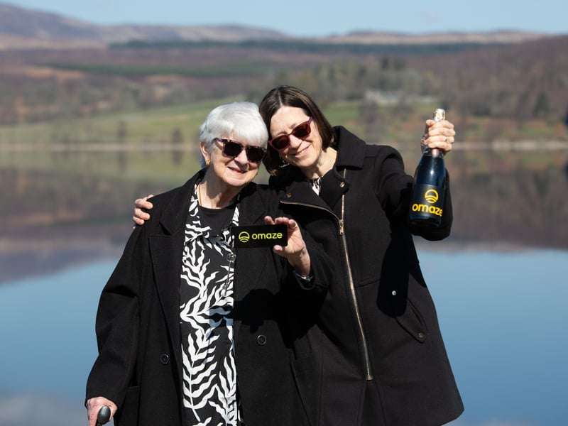 Patricia Moule, 81, outside her new £4 million home in Perthshire with daughter Sarah.