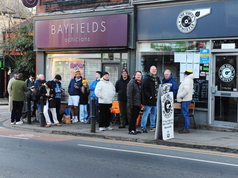 Fans queue outside The Vinyl Whistle in Headingley.
