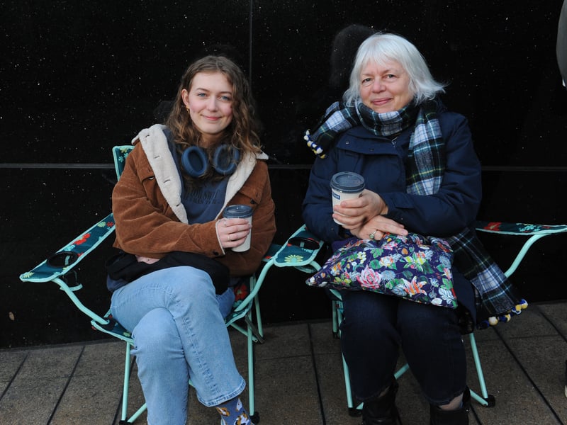 Clara Gillison and mum Rhiannon Lloyd of Horsforth in the queue at Jumbo Records.