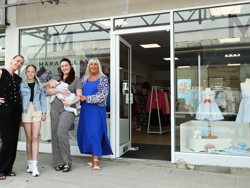 Owners, Lizanne Mcleod (far left) and Melanie Smith (far right) outside  the newly opened Marabella's in Wellington Way, Waterlooville.