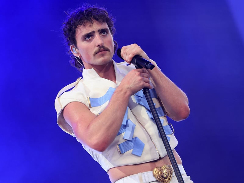 US singer songwriter Benson Boone performs during the 2025 Coachella Valley Music and Arts Festival at Empire Polo Club on April 11, 2025 in Indio, California.