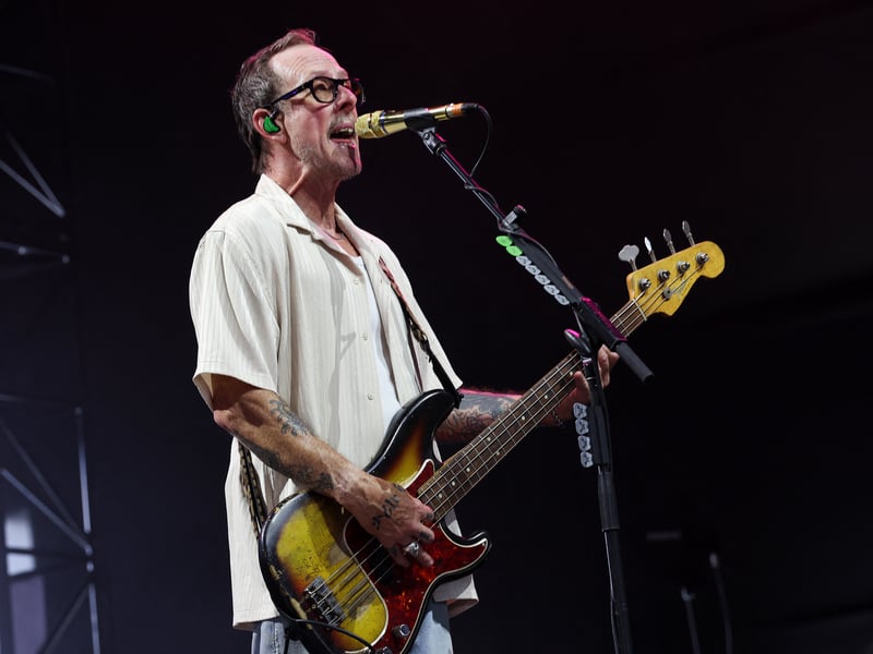 US musician Scott Shriner from Weezer performs during the 2025 Coachella Valley Music and Arts Festival at Empire Polo Club on April 12, 2025 in Indio, California.