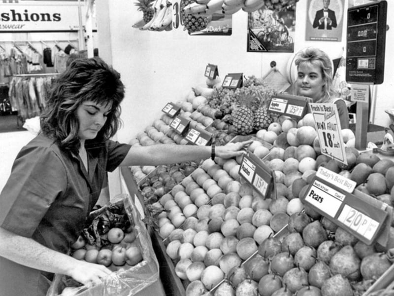 A fruit stall at Crystal Peaks Indoor Market in August 1988