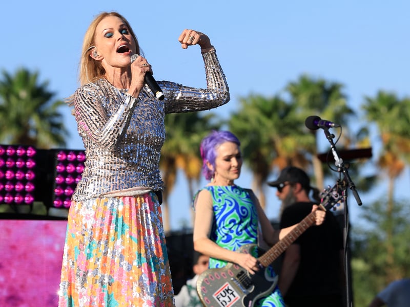 US singer-songwriter Belinda Carlisle of US band The Go-Go's performs onstage during the 2025 Coachella Valley Music and Arts Festival at Empire Polo Club on April 11, 2025 in Indio, California.