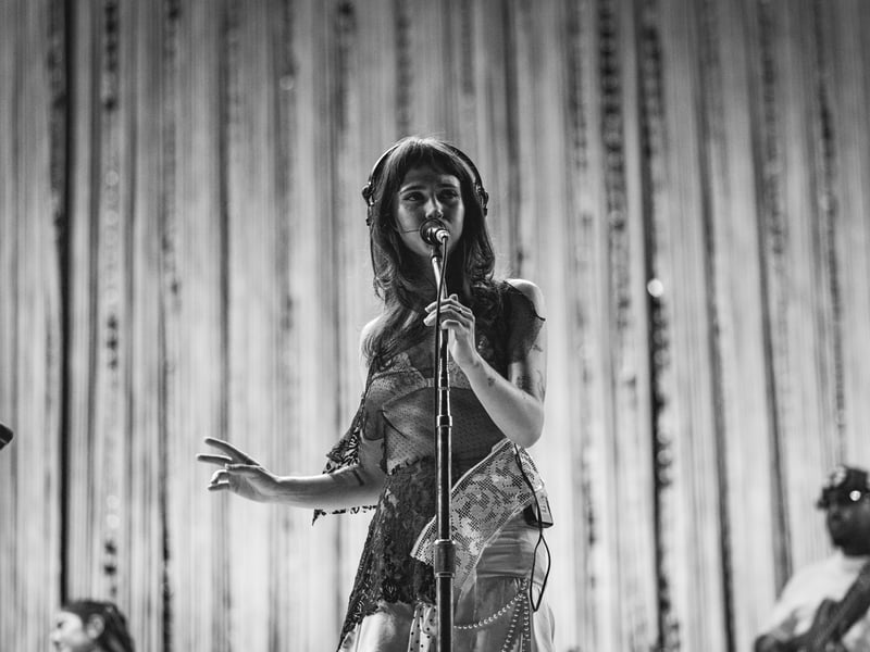 Clairo performs at the Outdoor Theatre at the 2025 Coachella Valley Music And Arts Festival on April 12, 2025 in Indio, California.