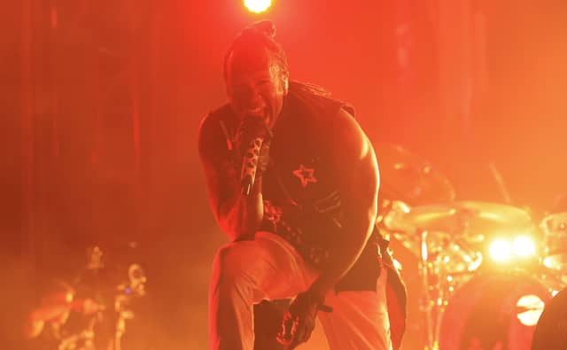 Singer Maxim of British band "The Prodigy", performs during the 2025 Coachella Valley Music and Arts Festival at Empire Polo Club on April 11, 2025 in Indio, California