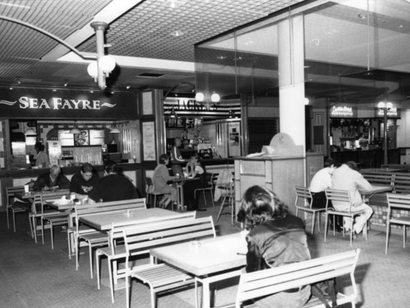 The food court at Orchard Square shopping centre, Sheffield, in May 1997