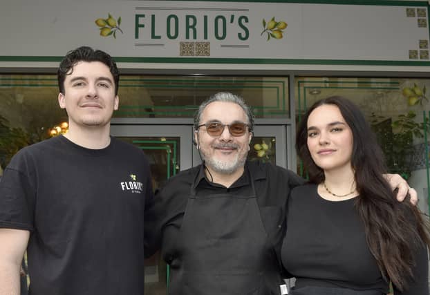 Alex Florio with his son Max and daughter Isabella at the opening of Florio's in Palmerston Road, Southsea.