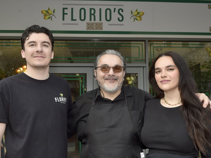Alex Florio with his son Max and daughter Isabella at the opening of Florio's in Palmerston Road, Southsea.