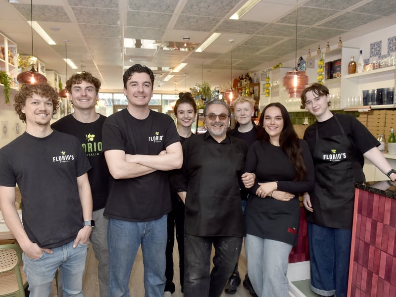 The team at Florio's: (l-r) Toby Williams, Joe Thompson, Max Florio, Maddy MacNeill, Alex Florio, Lucy Spanner, Isabella Florio and Scarlett Thomas.