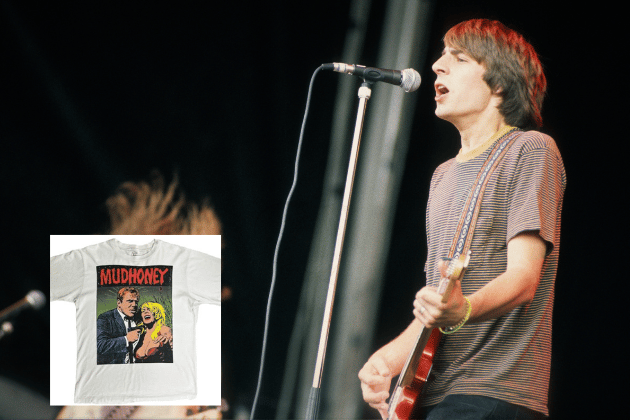 Vintage band t-shirts featuring artwork by renowned illustrators or artists, such as this early 1990s Mudhoney tee with a Frank Kozic design incorporating imagery from Russ Meyer's Common Law Cabin, are particularly sought after by collectors. The combination of a notable band from the grunge era with distinctive artwork from a recognized visual artist elevates the shirt's value and appeal, making it a significant piece of both music and art history.