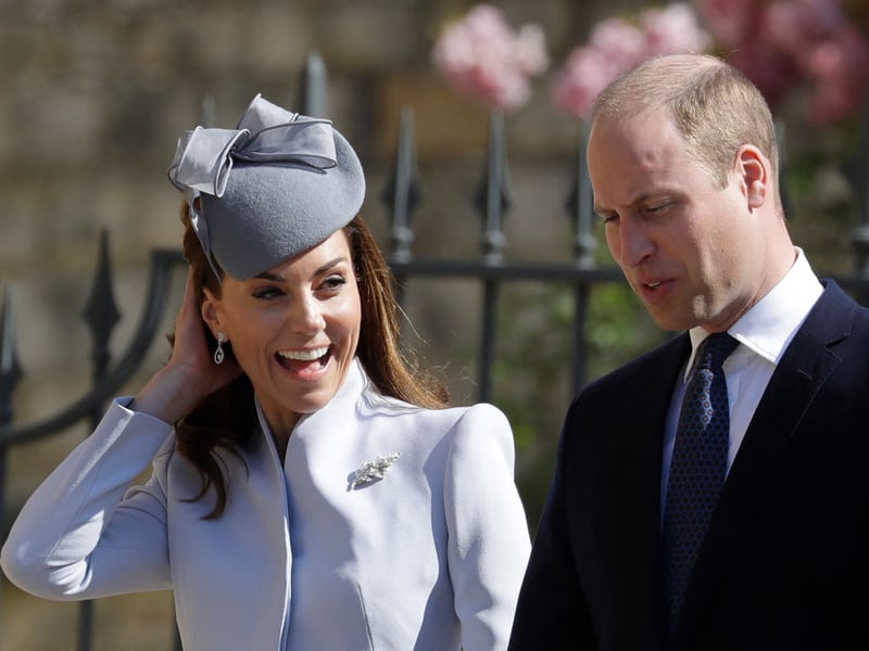  In 2019, Catherine, Princess of Wales, once again opted for blue and chose a pale blue Alexander McQueen coat dress, hat by Jane Corbett and Emmy London clutch. 
