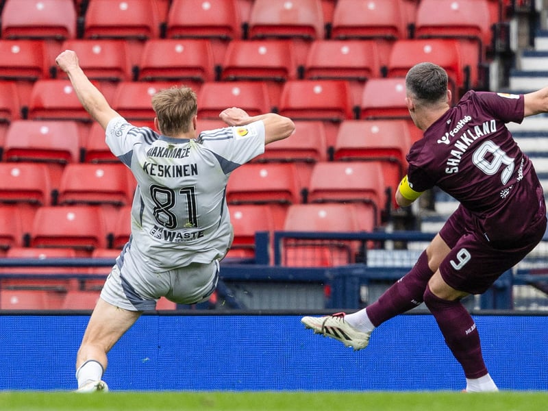 Showed great composure to score the leveller - his first goal since February 1. Led the line well despite Hearts being down to ten men. Succumbed to what looked like cramp in extra time. 7