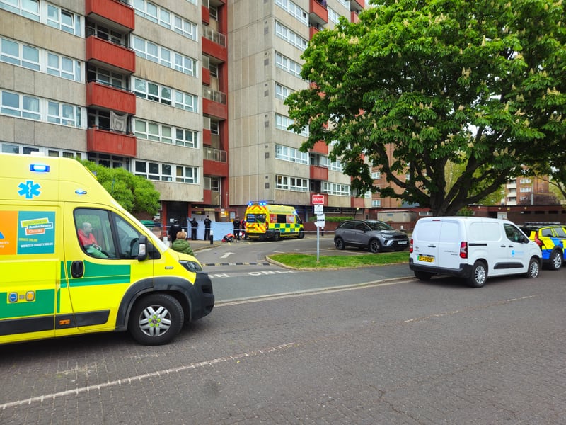 Emergency services - including police and an air ambulance - scramble to Pickwick House in Buckland, Portsmouth.